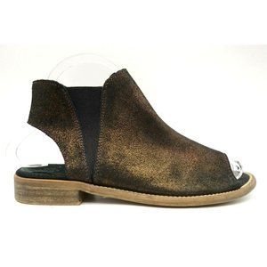 Musse & Cloud Ciara Gold Black Leather Slip On Sandals Shoes Women's 36 / 5.5